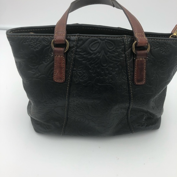 Fossil Black Floral Embossed Purse Hand Bag - Picture 5 of 10